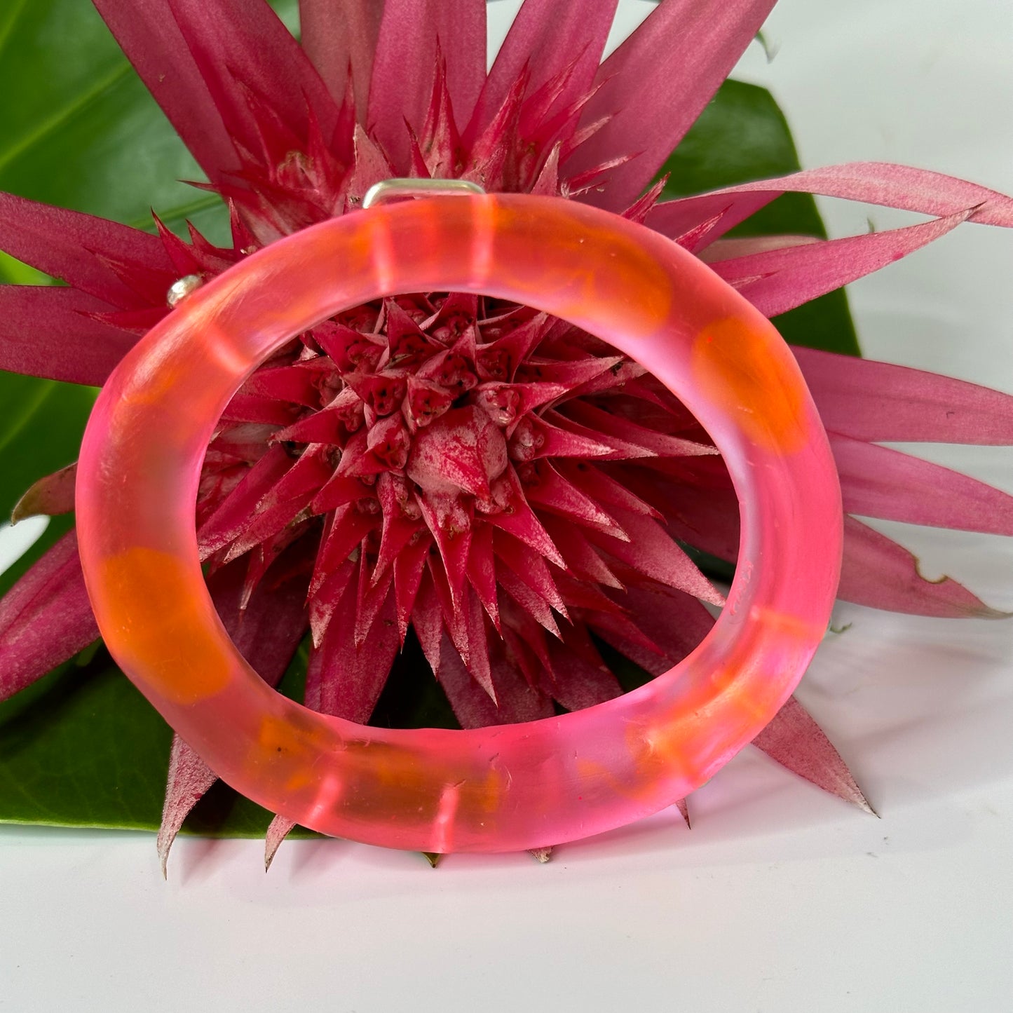 Neon Pink/Orange  & silver woopy bangle