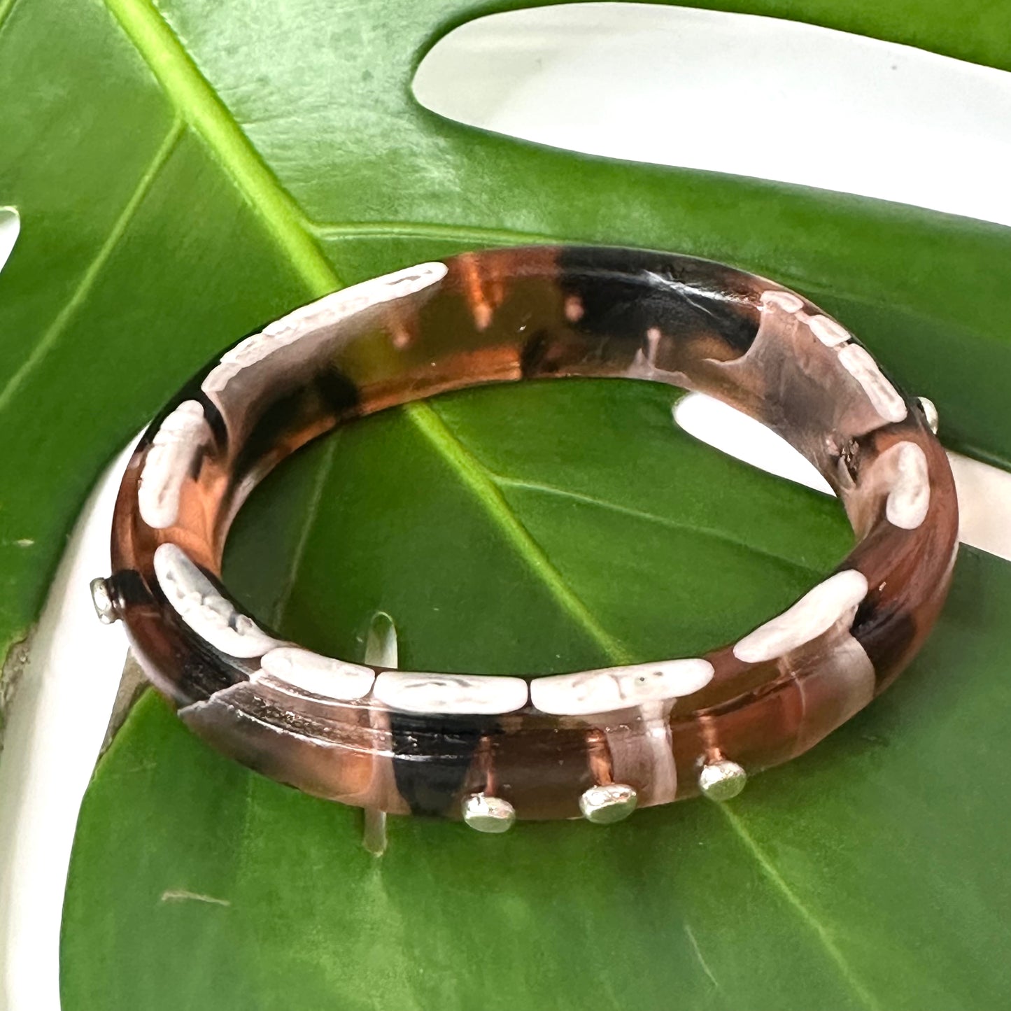 Brown/Black/White KWD Rim resin bangle with Sterling silver