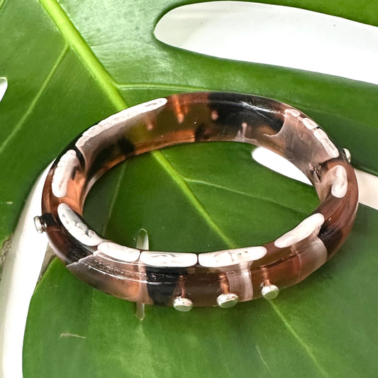 Brown/Black/White KWD Rim resin bangle with Sterling silver