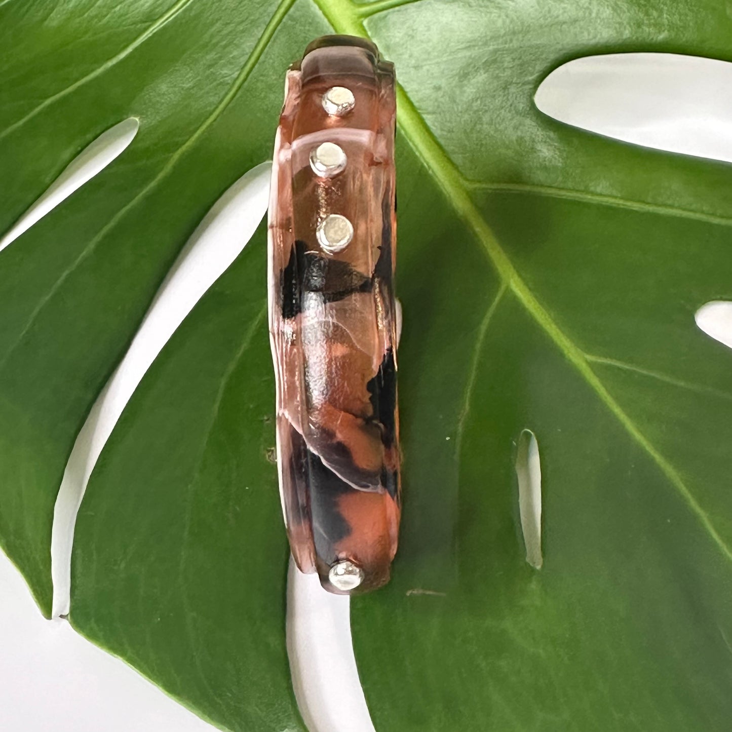 Brown/Black/White KWD Rim resin bangle with Sterling silver