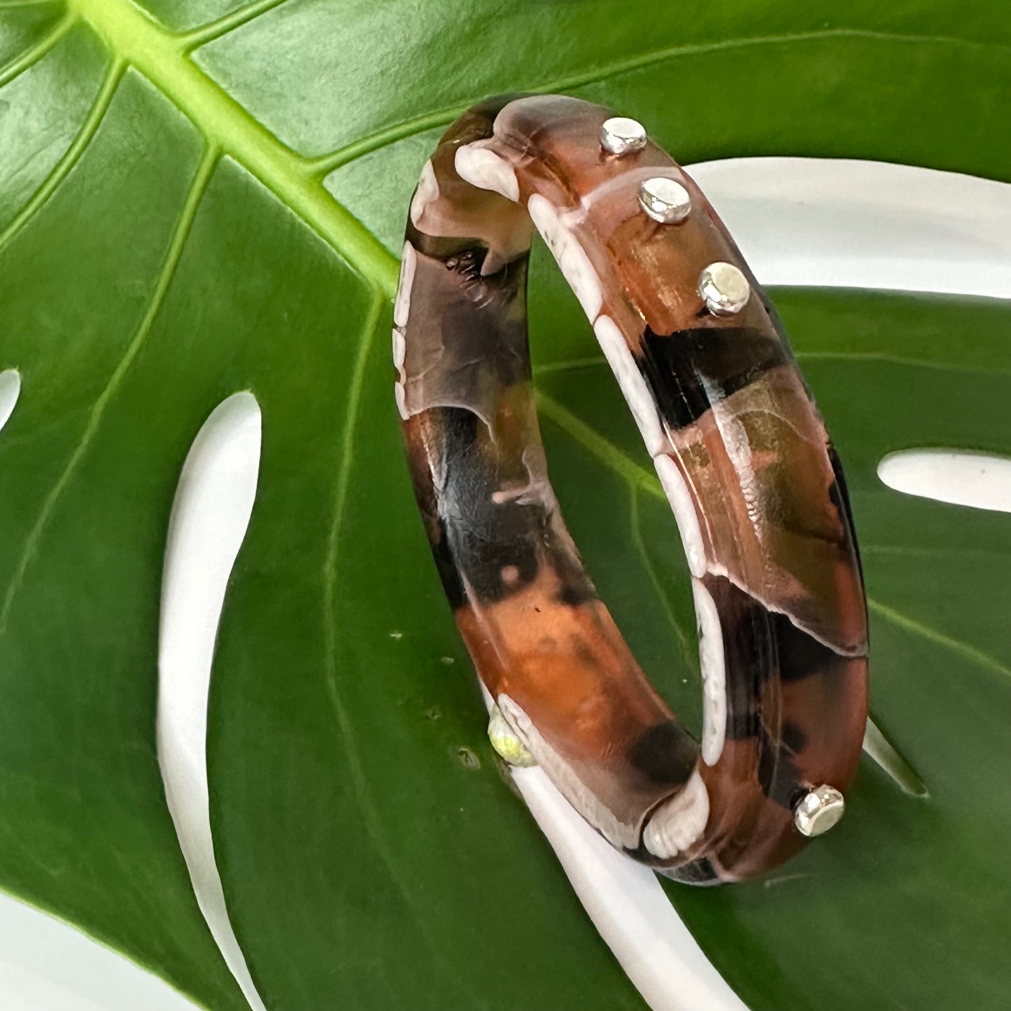 Brown/Black/White KWD Rim resin bangle with Sterling silver