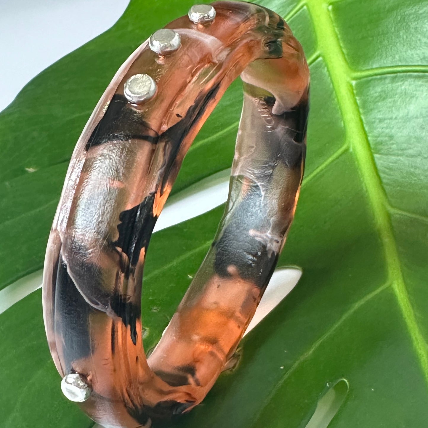Brown/Black/White KWD Rim resin bangle with Sterling silver