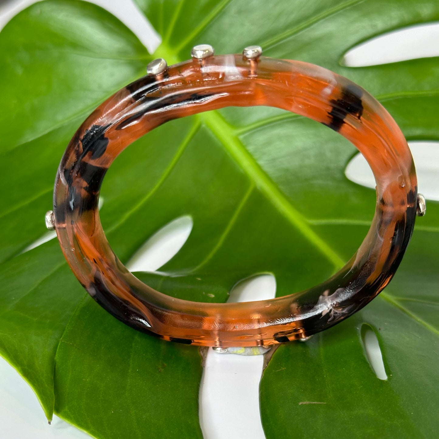 Brown/Black/White KWD Rim resin bangle with Sterling silver