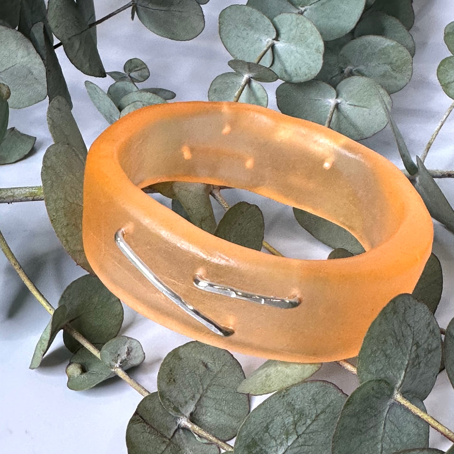 Translucent pale orange Irregular KWD Resin & Silver Bangle