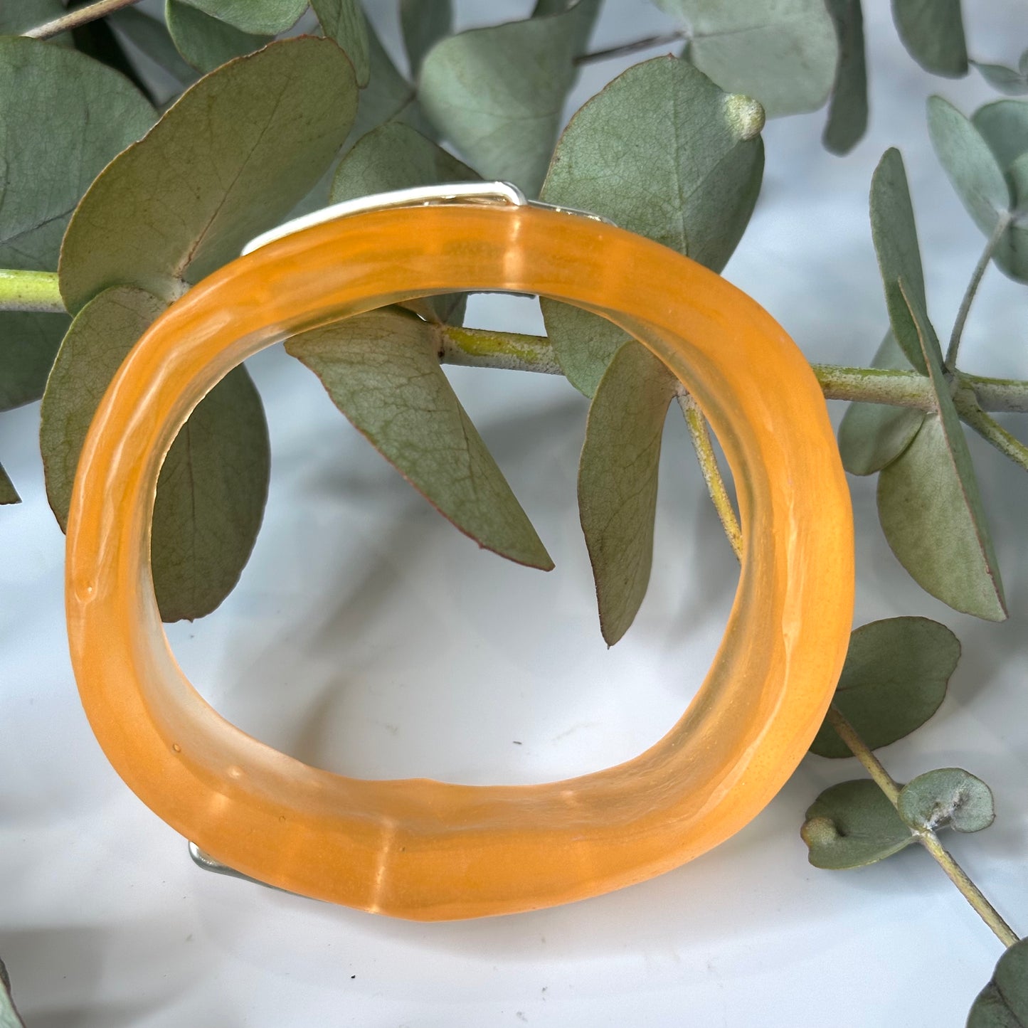 Translucent pale orange Irregular KWD Resin & Silver Bangle