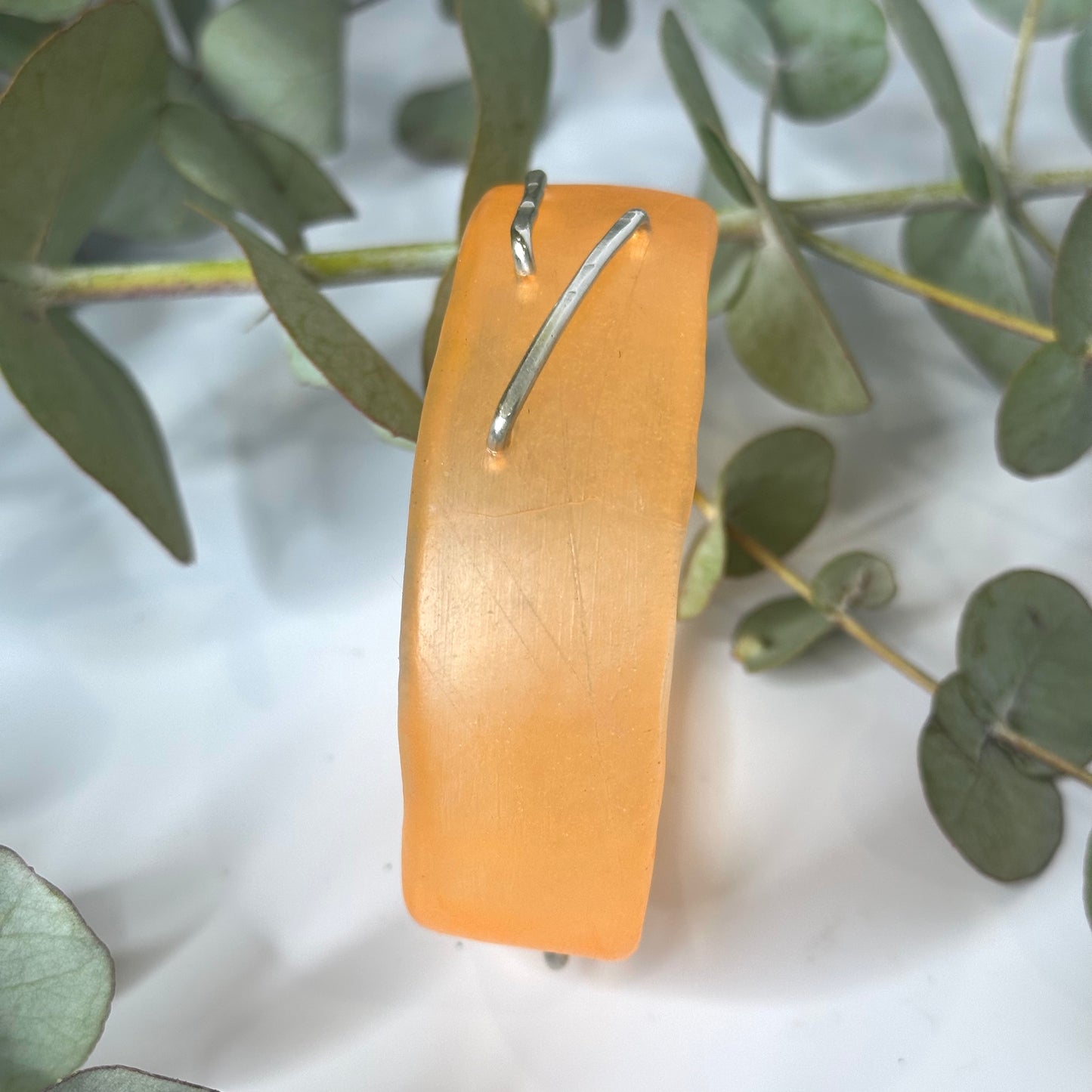Translucent pale orange Irregular KWD Resin & Silver Bangle