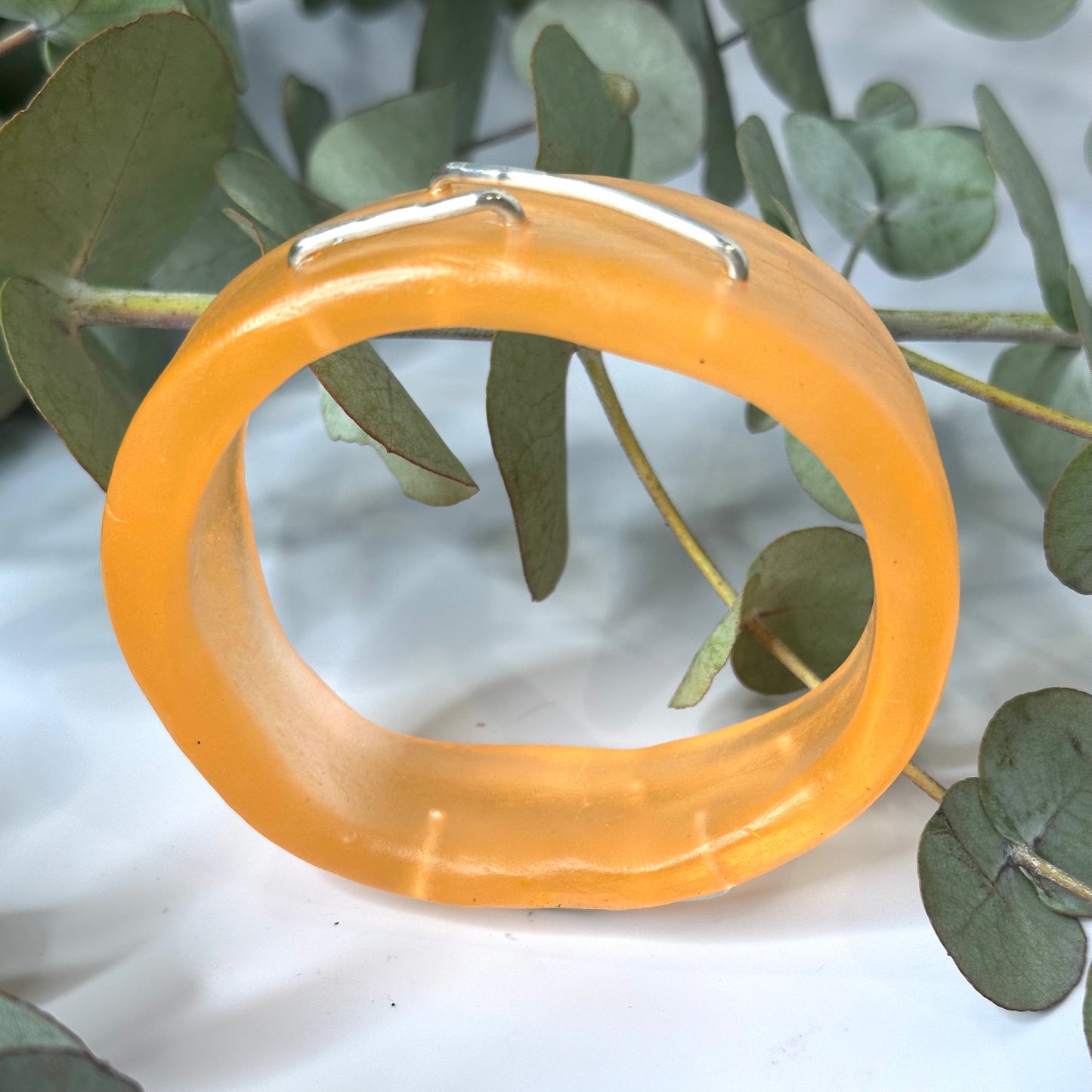 Translucent pale orange Irregular KWD Resin & Silver Bangle