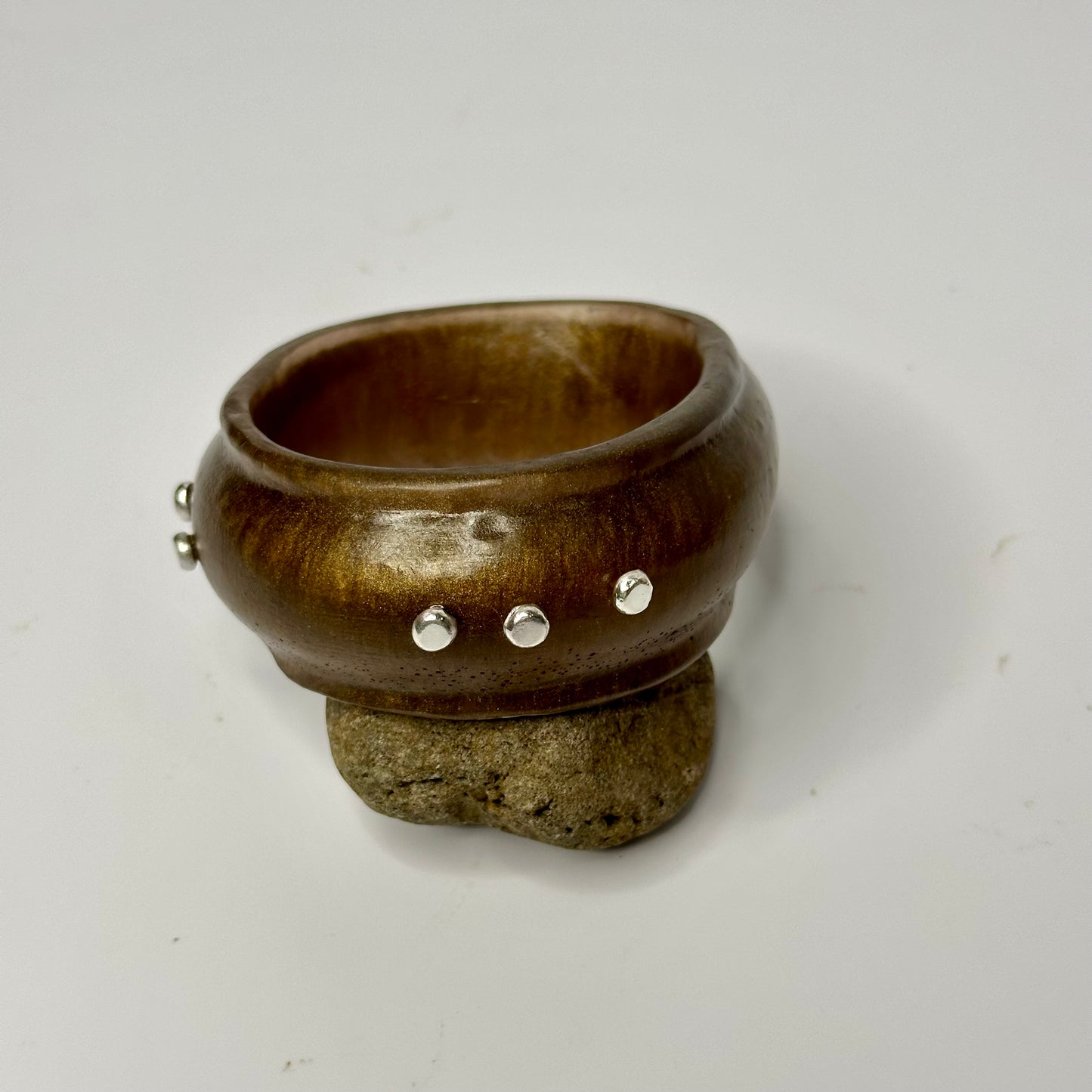 Bronze Resin & silver wide bangle - regular hand size