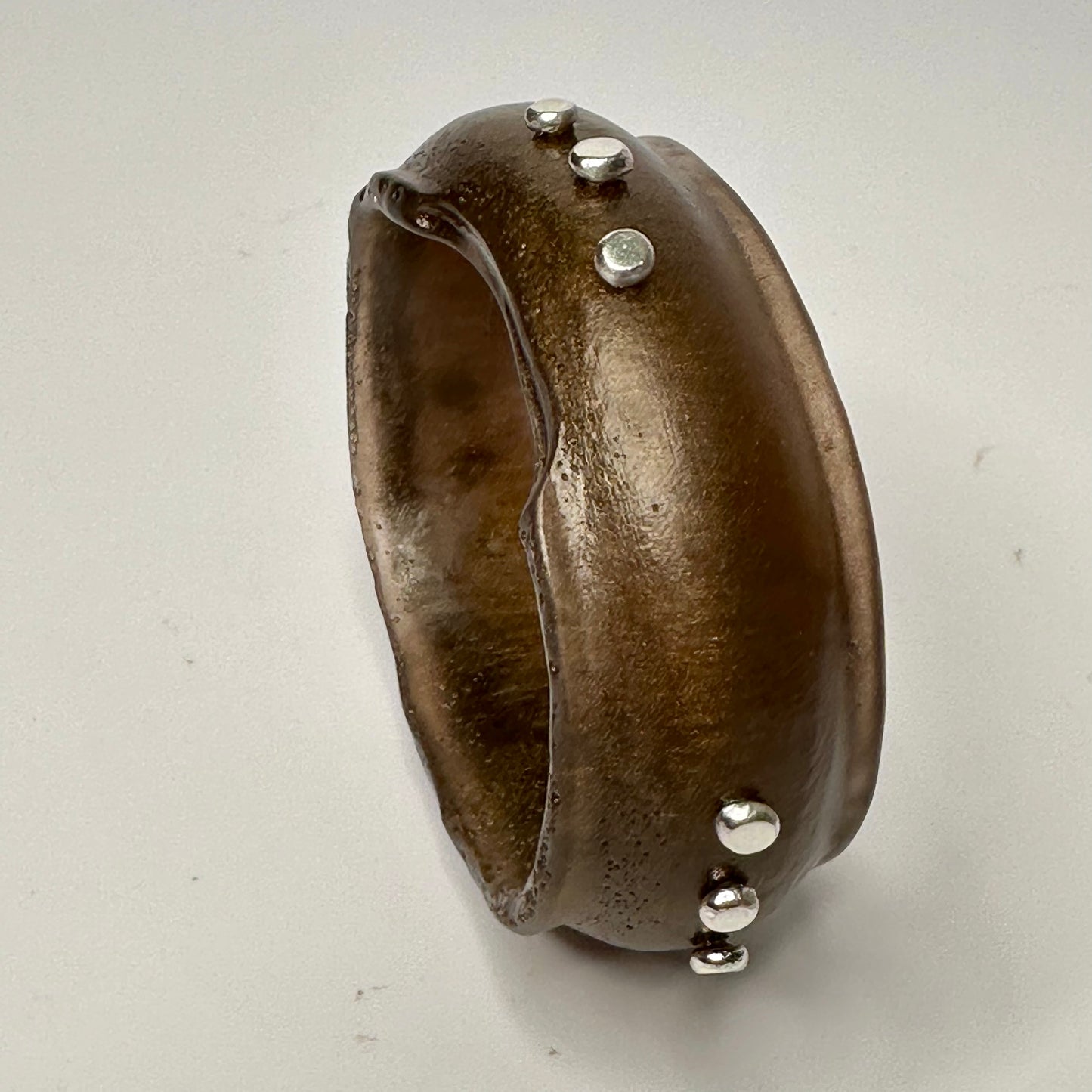 Bronze Resin & silver wide bangle - regular hand size