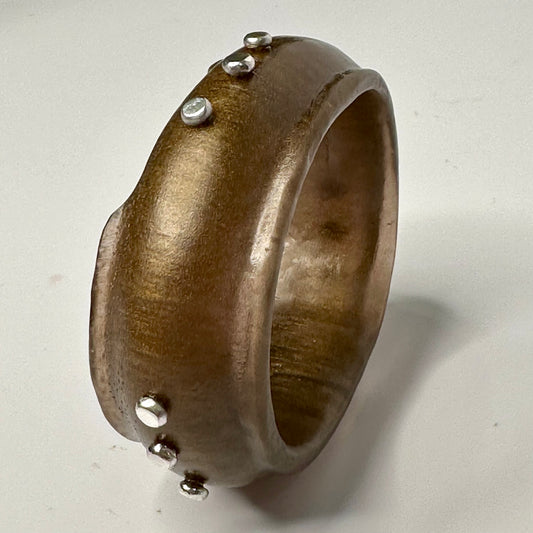 Bronze Resin & silver wide bangle - regular hand size