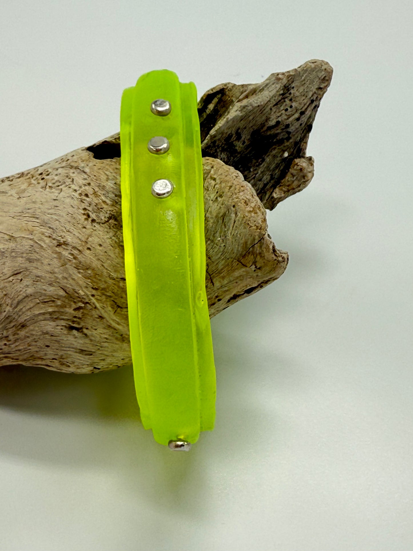 Neon Yellow Rim resin bangle with Sterling silver