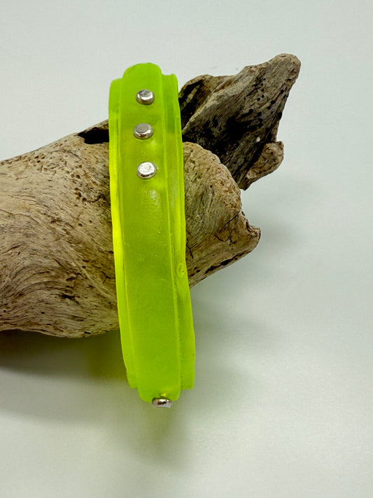 Neon Yellow Rim resin bangle with Sterling silver