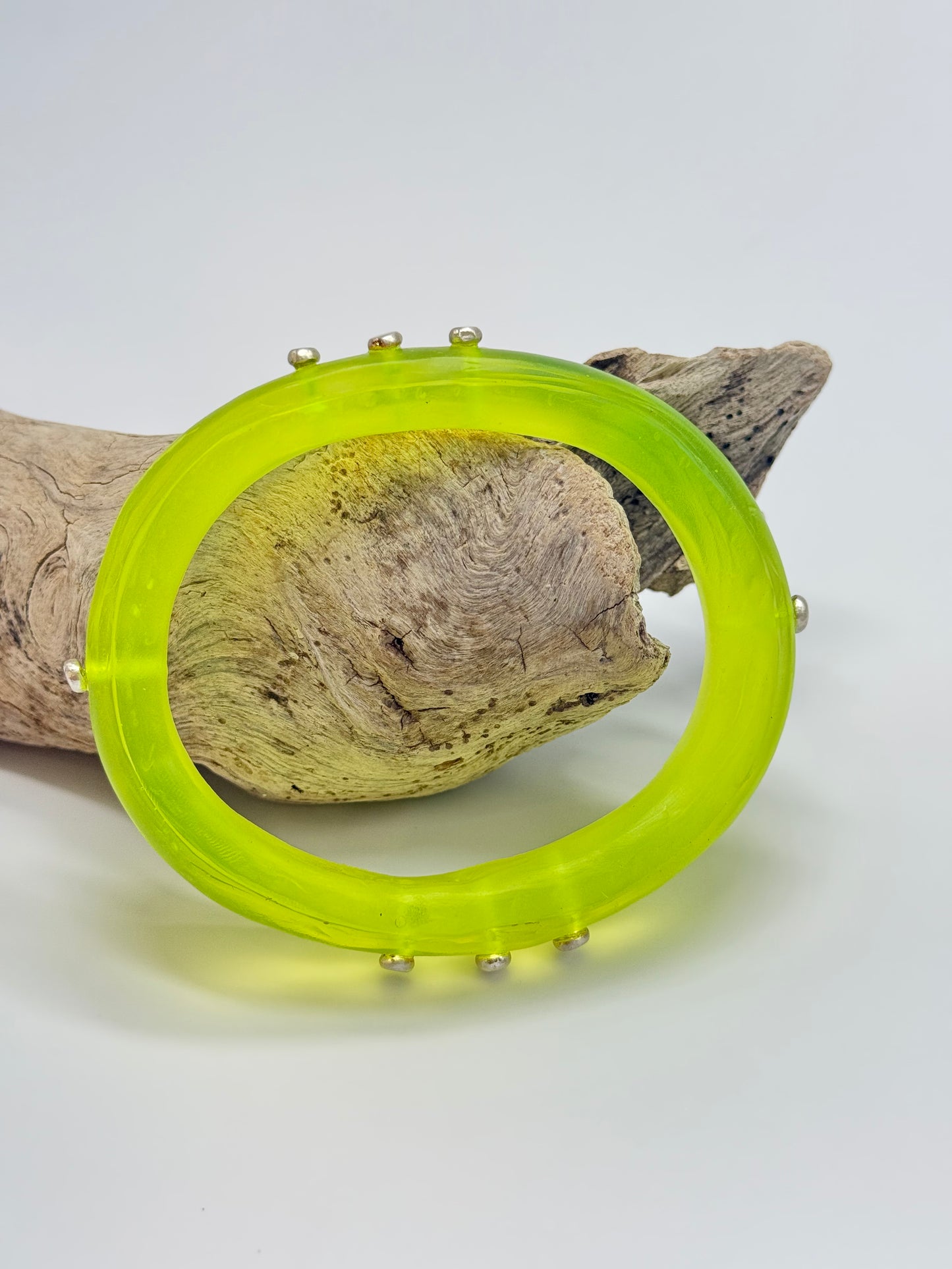Neon Yellow Rim resin bangle with Sterling silver
