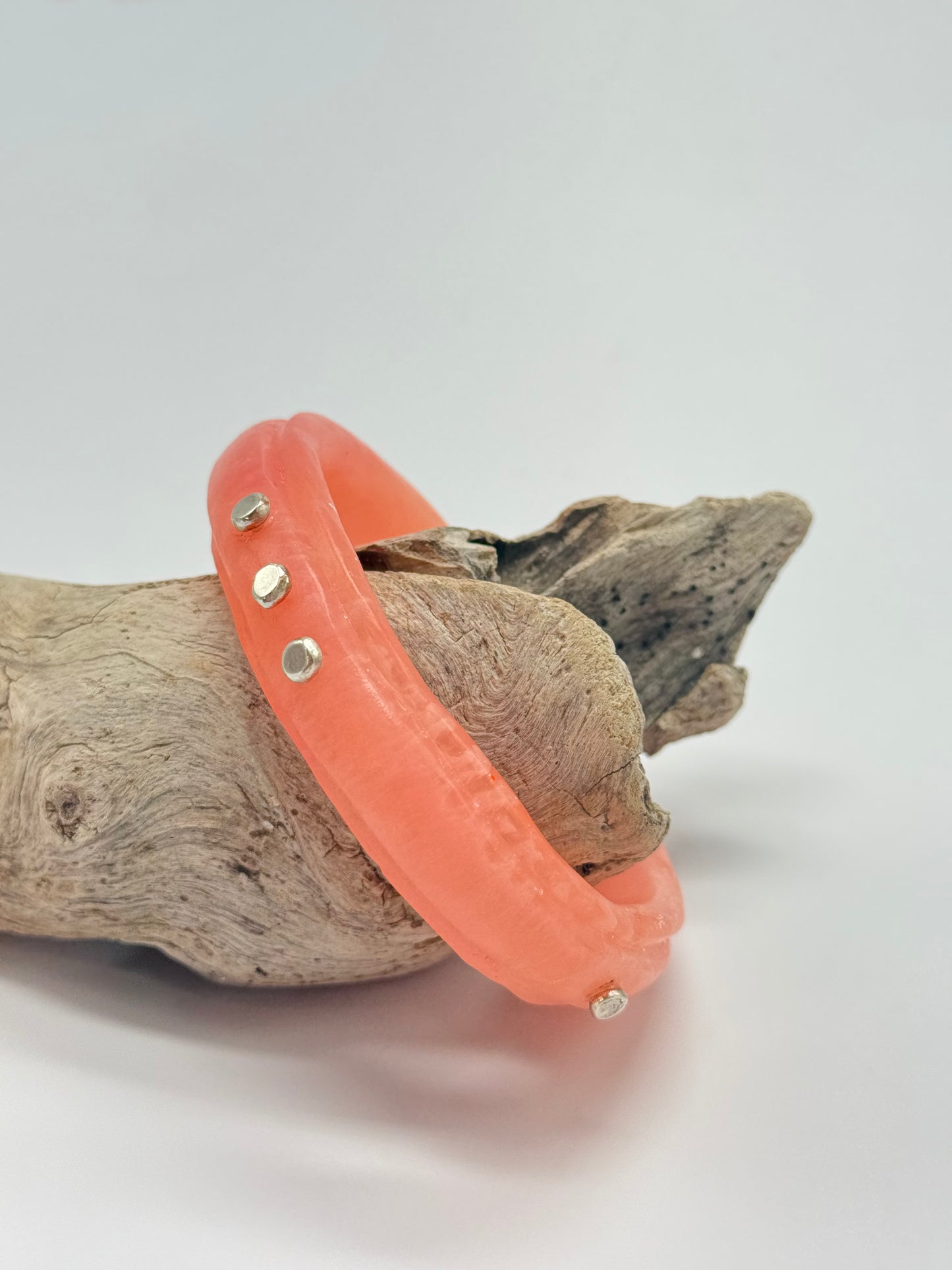 Apricot Rim resin bangle with Sterling silver
