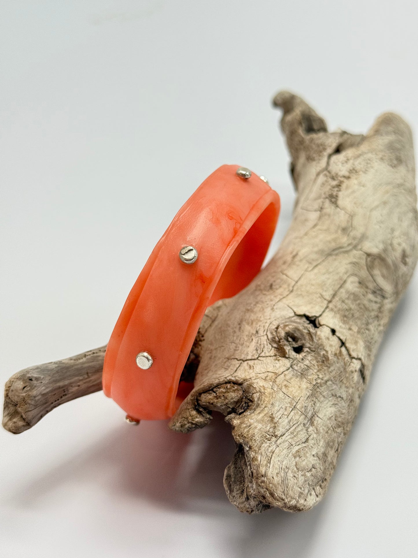 Orange Rim resin bangle with Sterling silver XL