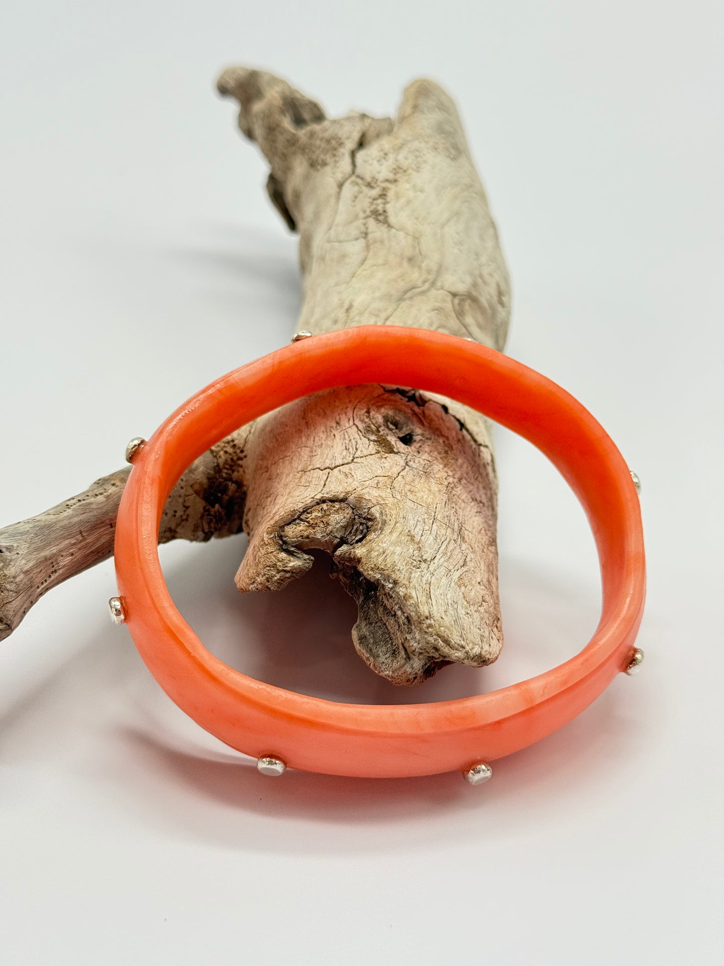 Orange Rim resin bangle with Sterling silver XL