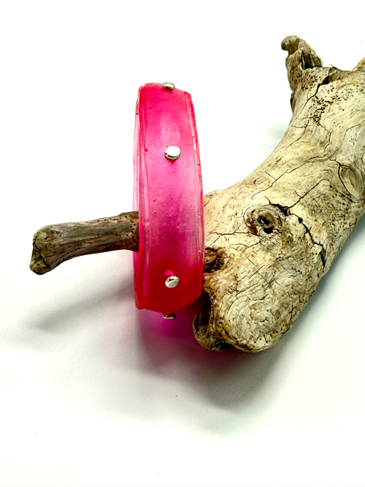 Hot Pink Rim resin bangle with Sterling silver XL