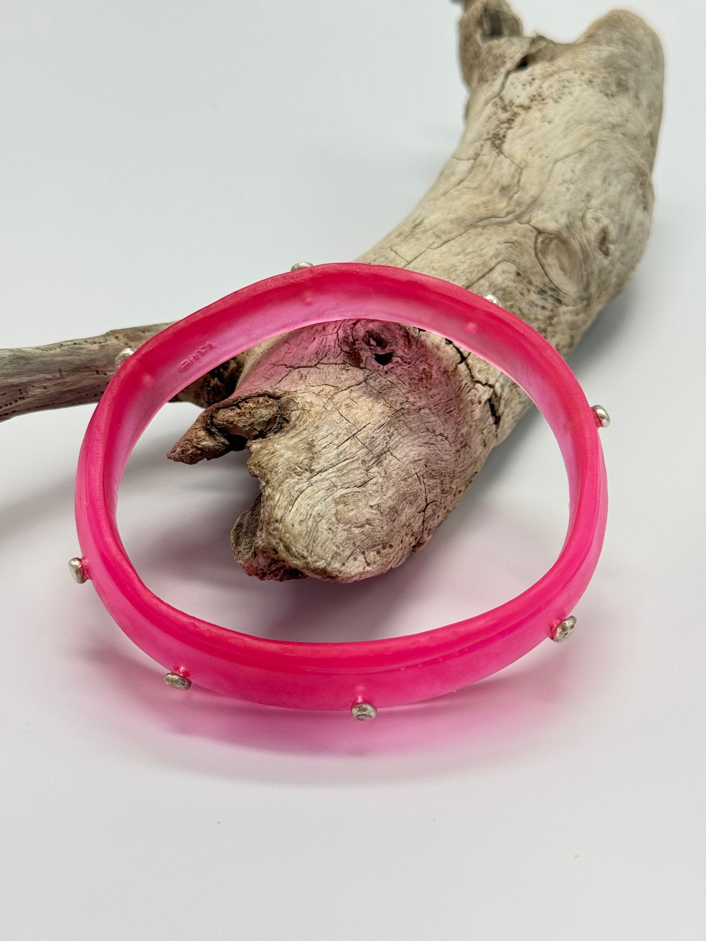 Hot Pink Rim resin bangle with Sterling silver XL