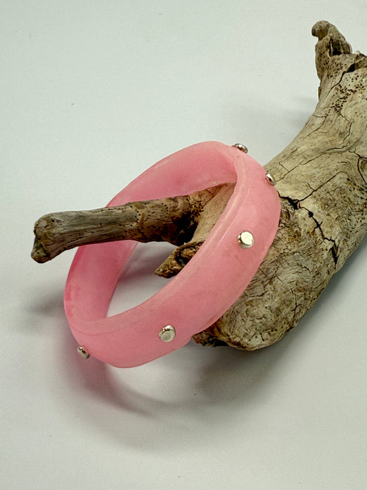 Soft Pink Rim resin bangle with Sterling silver XL