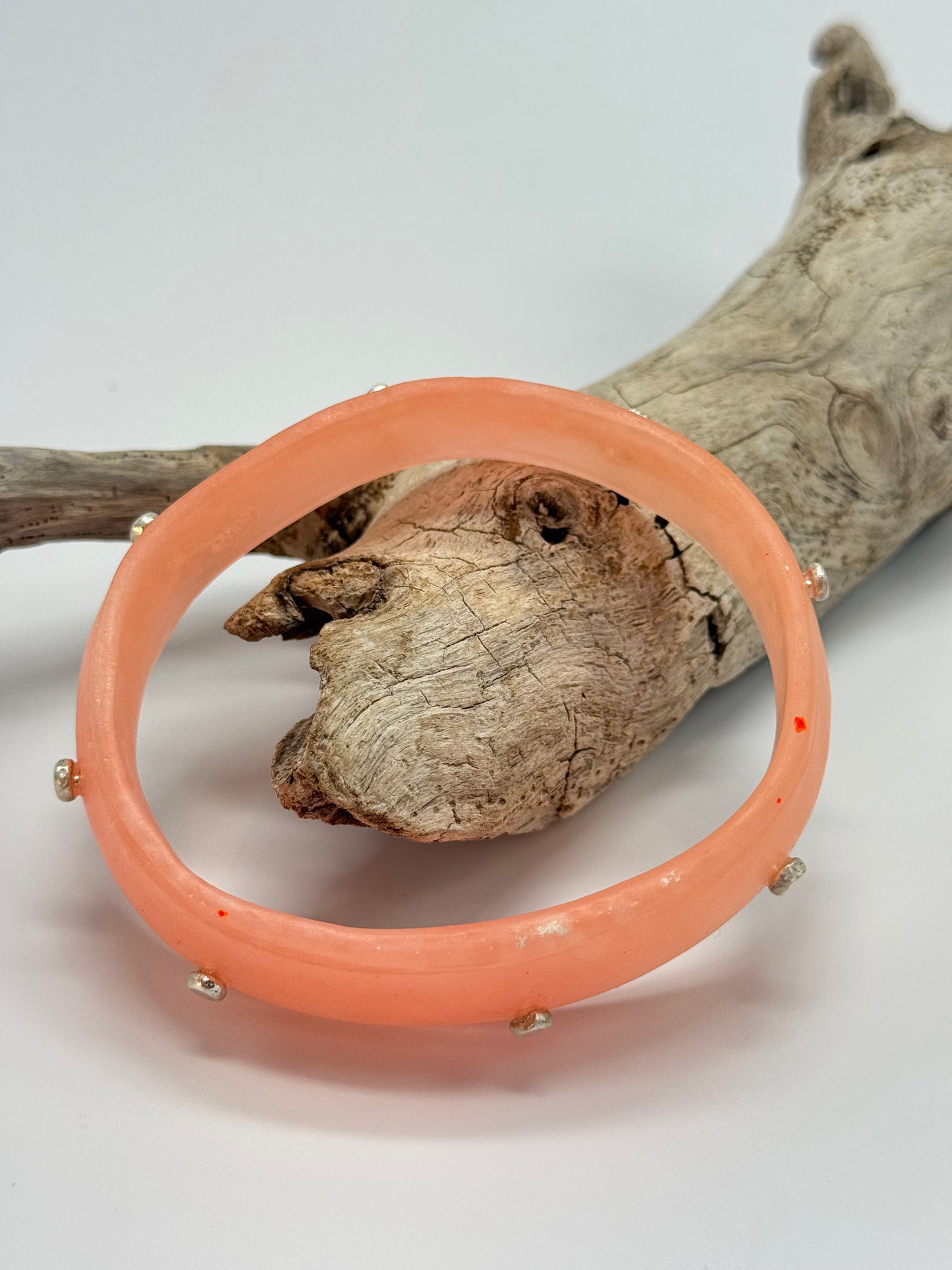 Apricot Rim resin bangle with Sterling silver XL