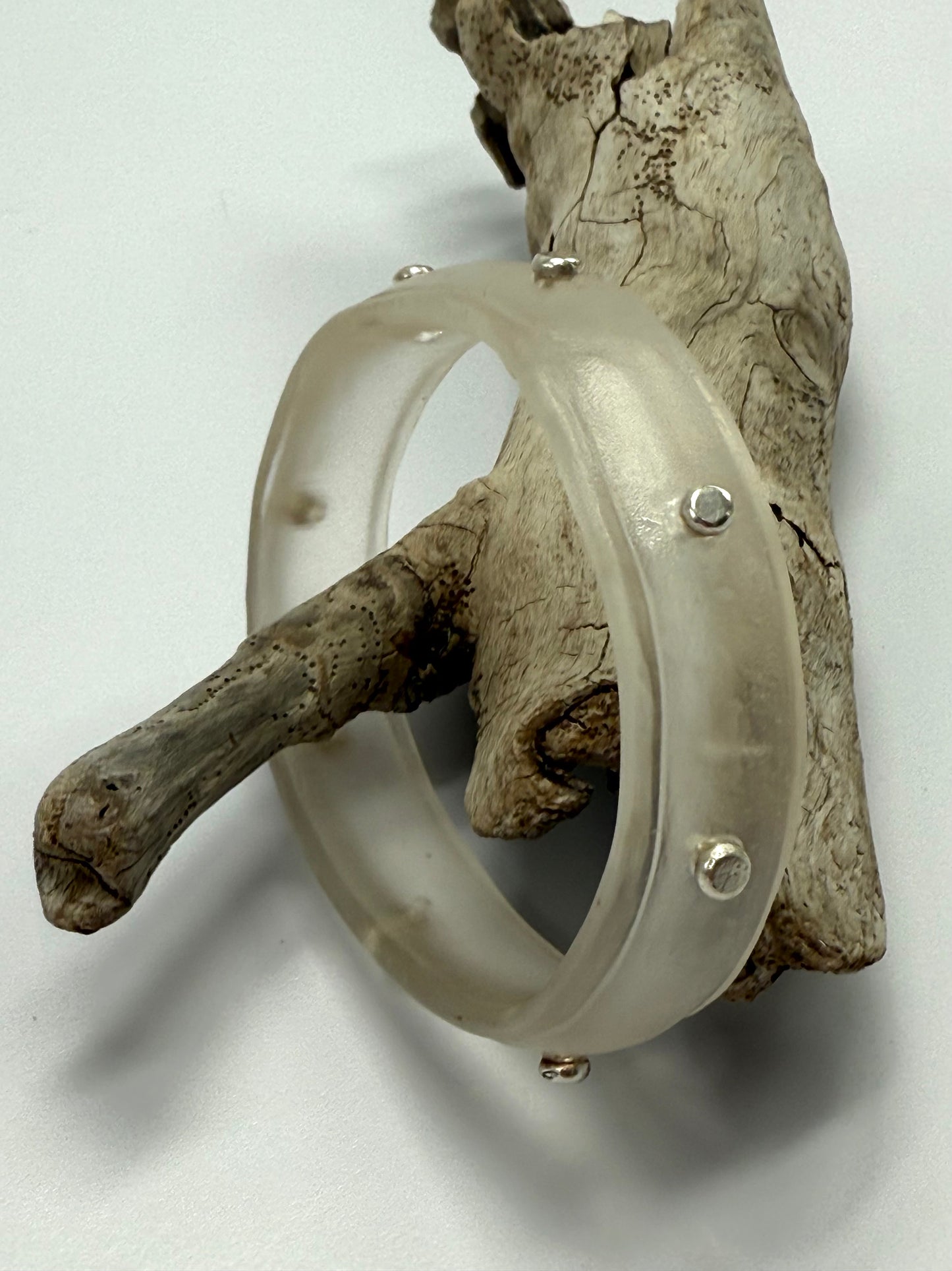 Clear Rim resin bangle with Sterling silver XL