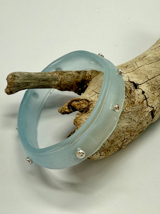 Translucent Baby blue Rim resin bangle with Sterling silver XL