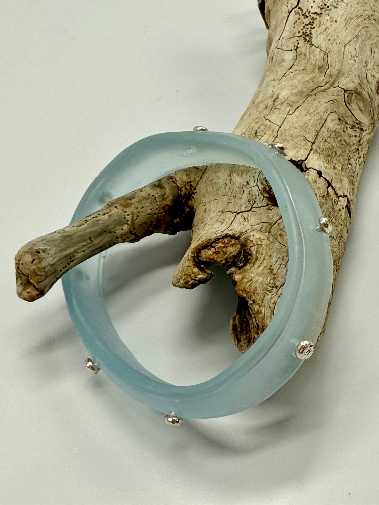 Translucent Baby blue Rim resin bangle with Sterling silver XL