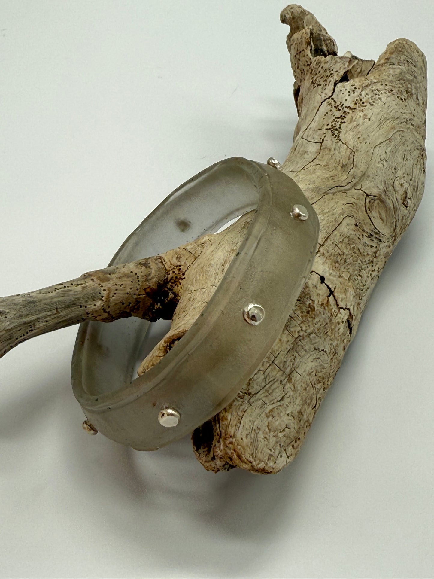 Translucent Grey Rim resin bangle with Sterling silver XL