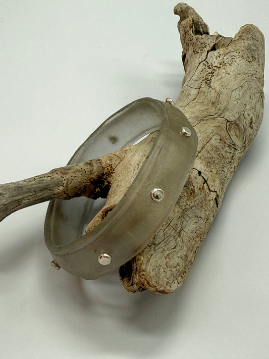 Translucent Grey Rim resin bangle with Sterling silver XL