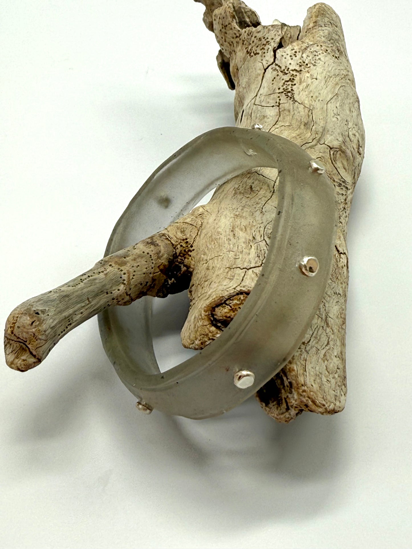 Translucent Grey Rim resin bangle with Sterling silver XL