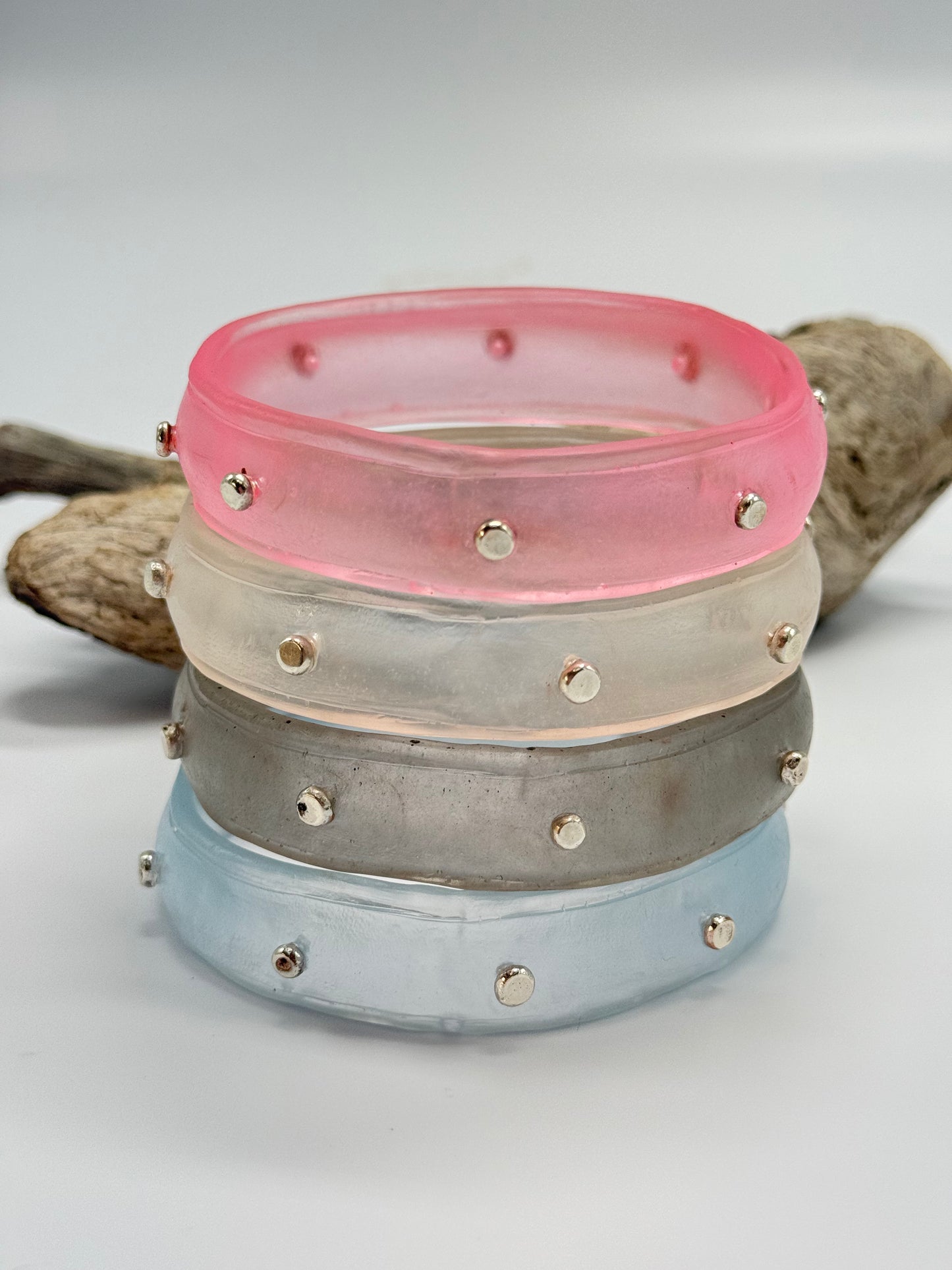 Translucent Grey Rim resin bangle with Sterling silver XL