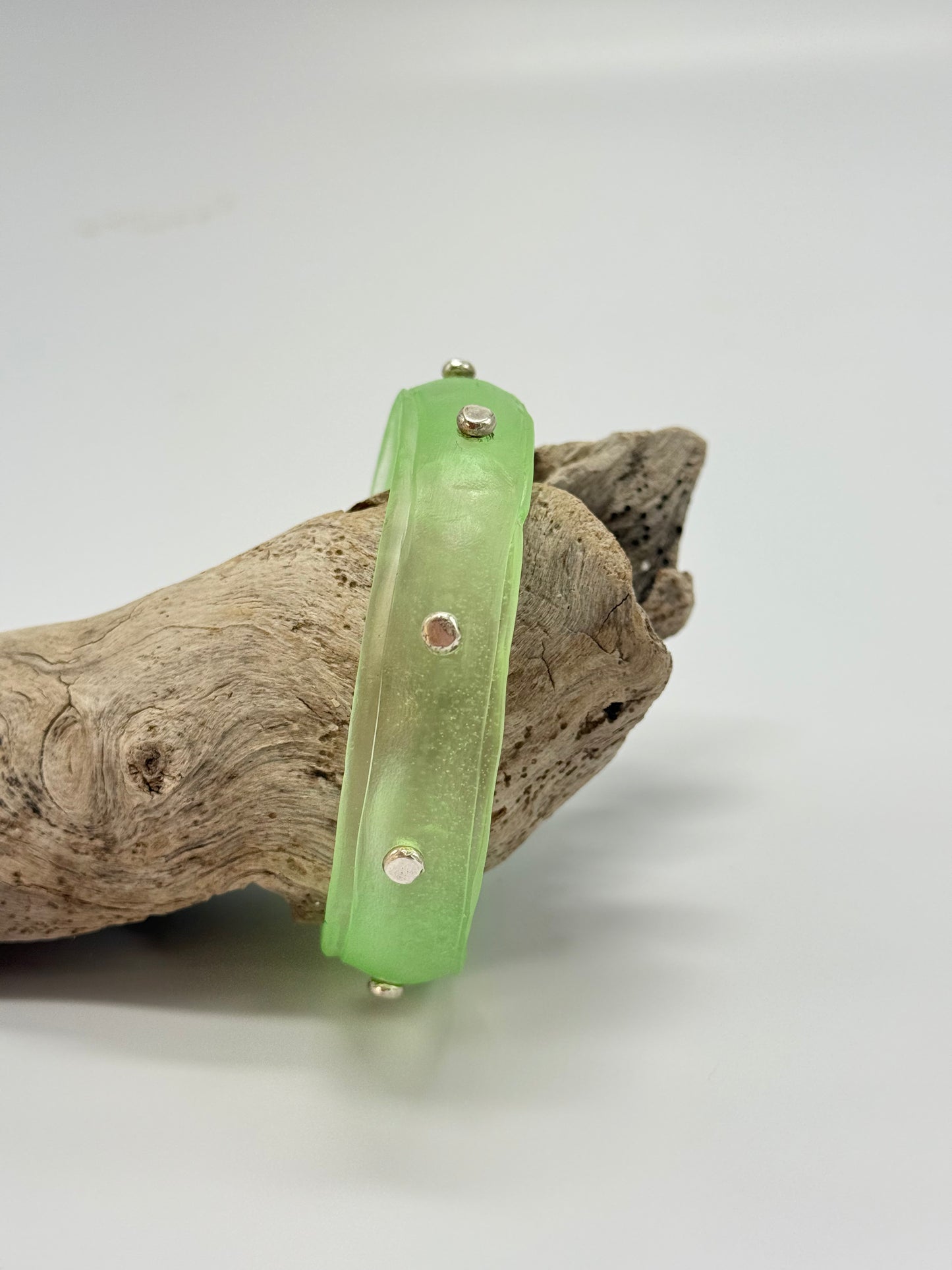 Translucent Lime Green coloured Rim resin bangle with Sterling silver XL