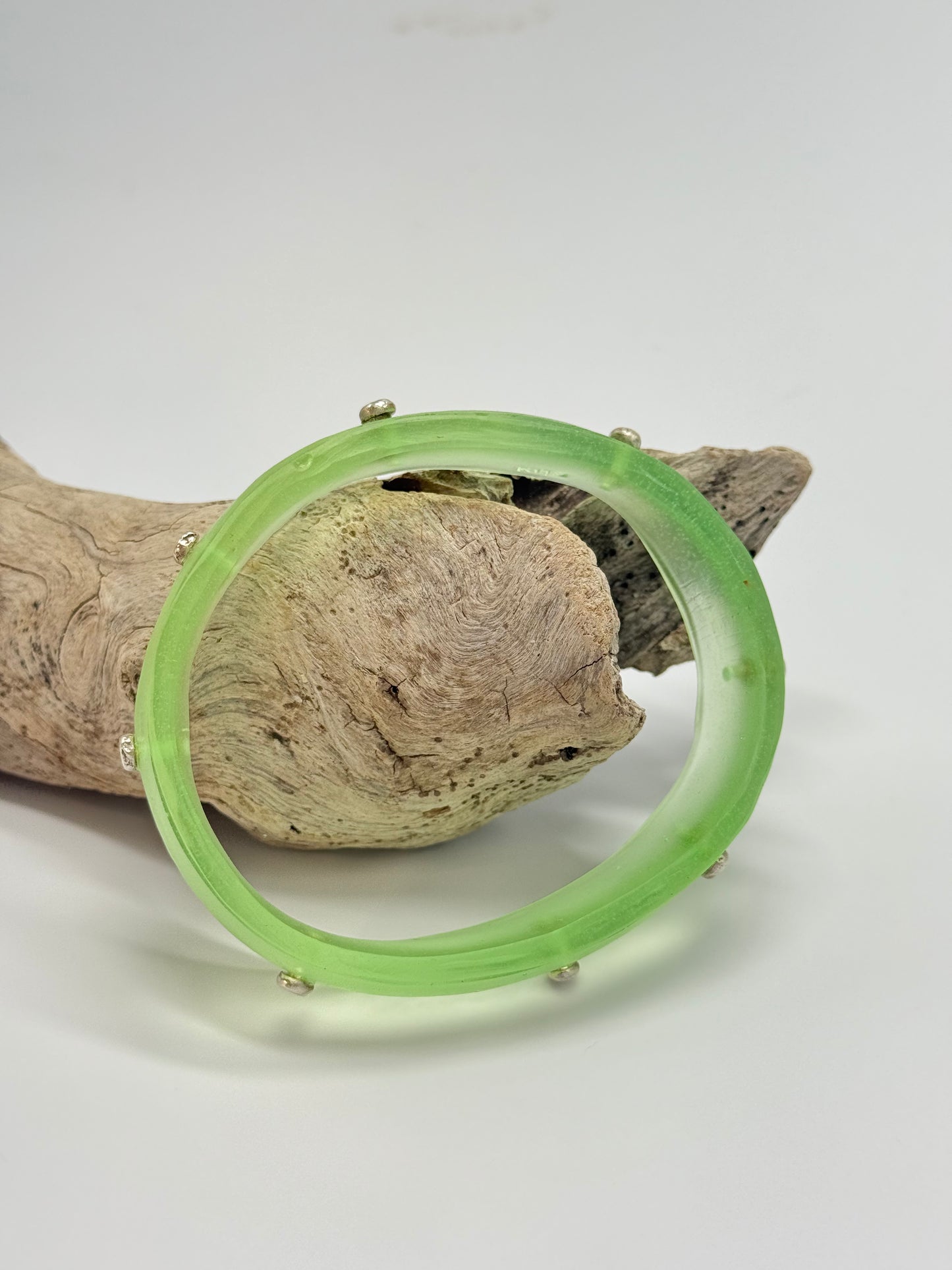 Translucent Lime Green coloured Rim resin bangle with Sterling silver XL