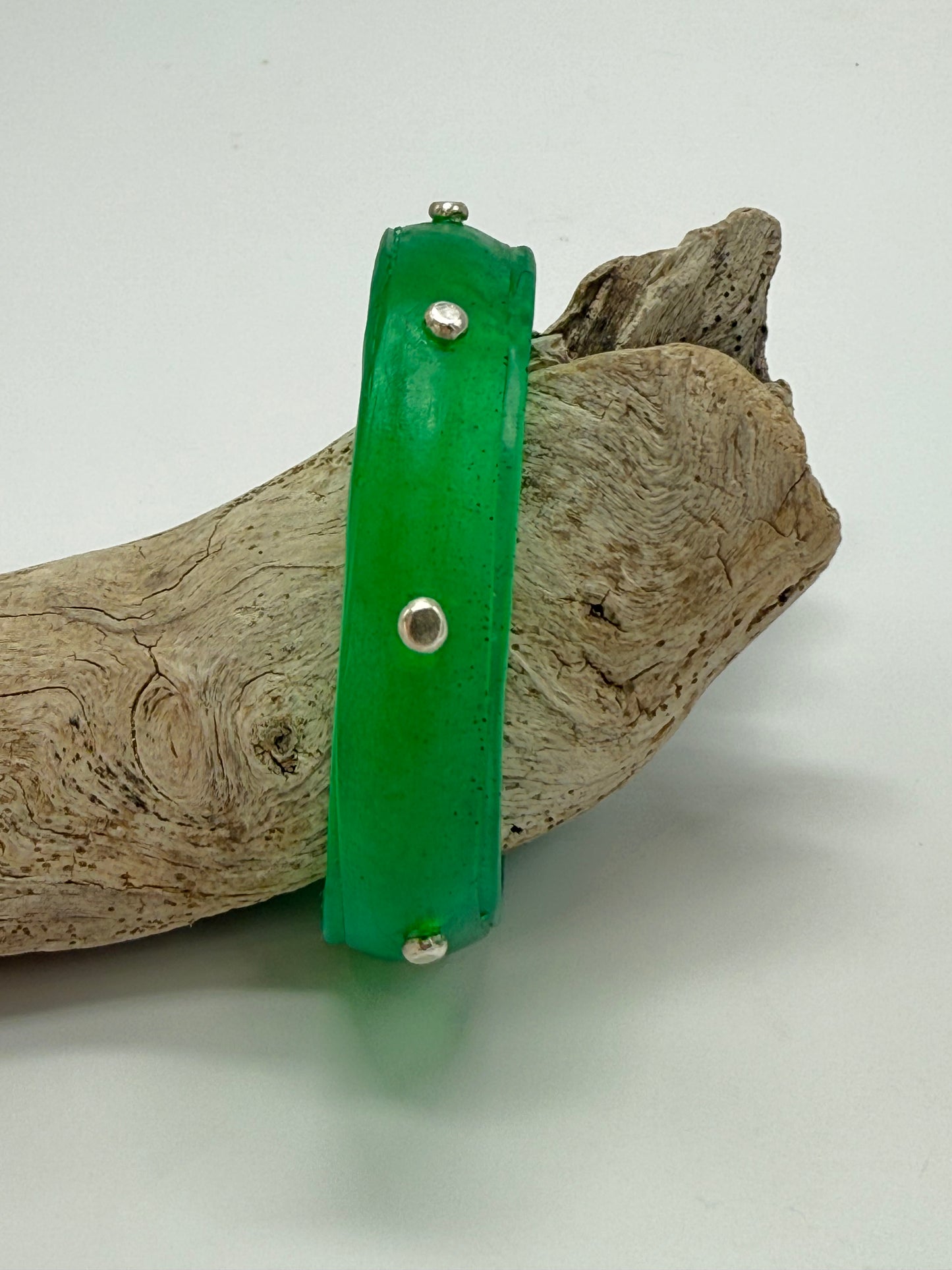 Jade Green coloured Rim resin bangle with Sterling silver XL