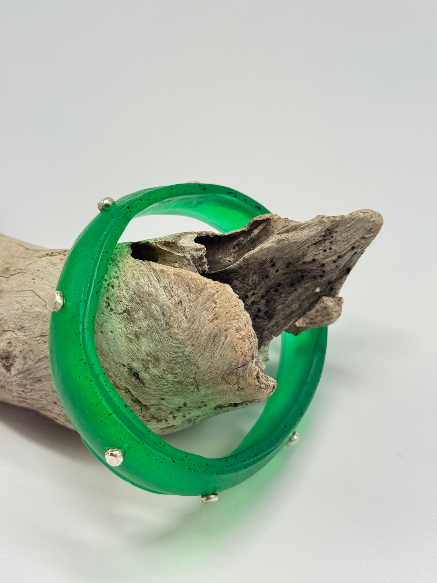 Jade Green coloured Rim resin bangle with Sterling silver XL