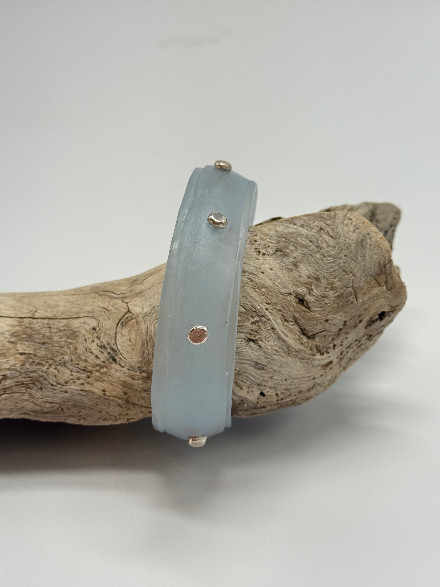 Smoky Blue coloured Rim resin bangle with Sterling silver XL