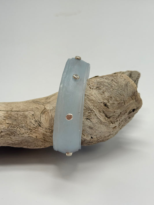 Smoky Blue coloured Rim resin bangle with Sterling silver XL