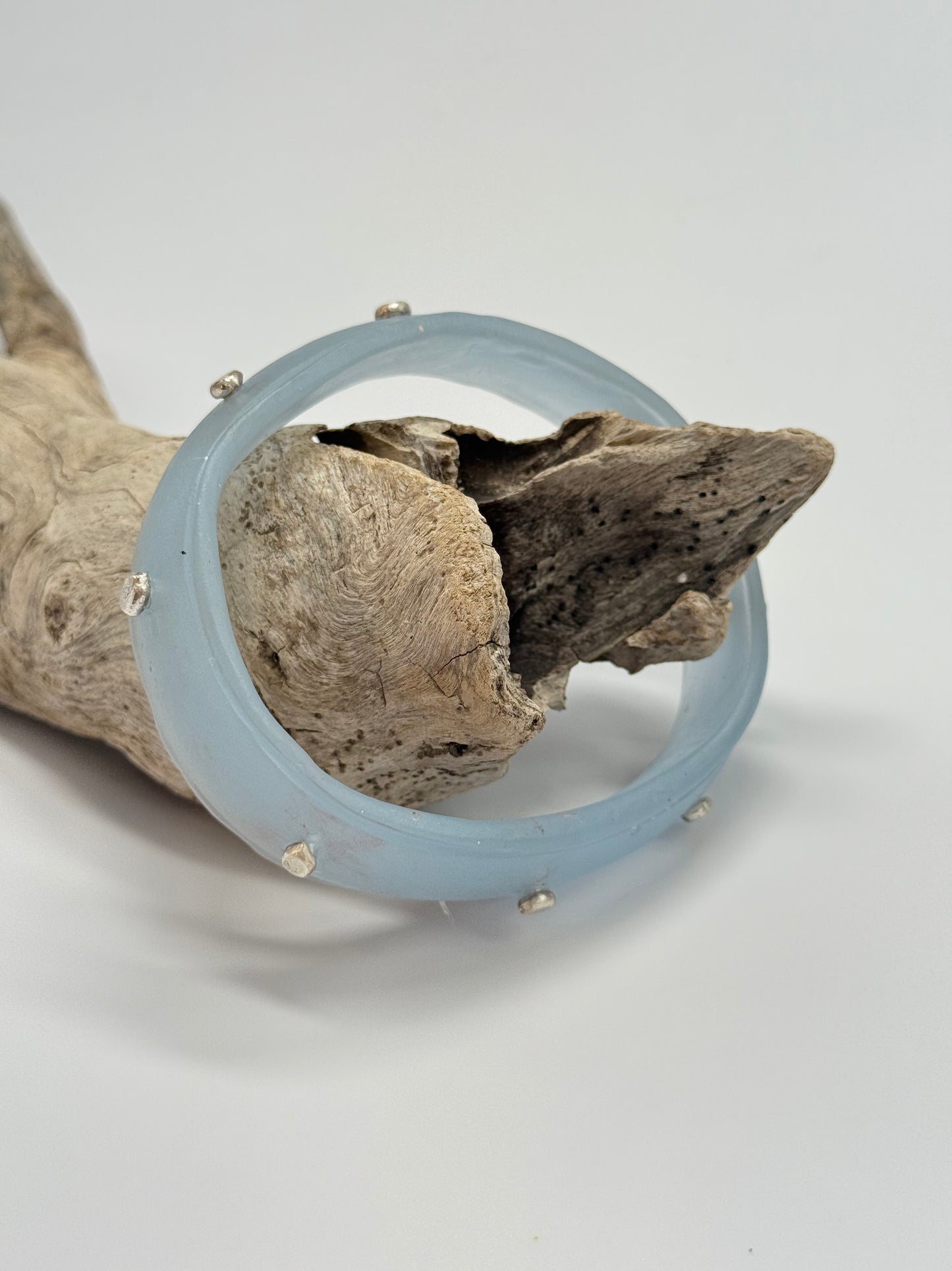 Smoky Blue coloured Rim resin bangle with Sterling silver XL