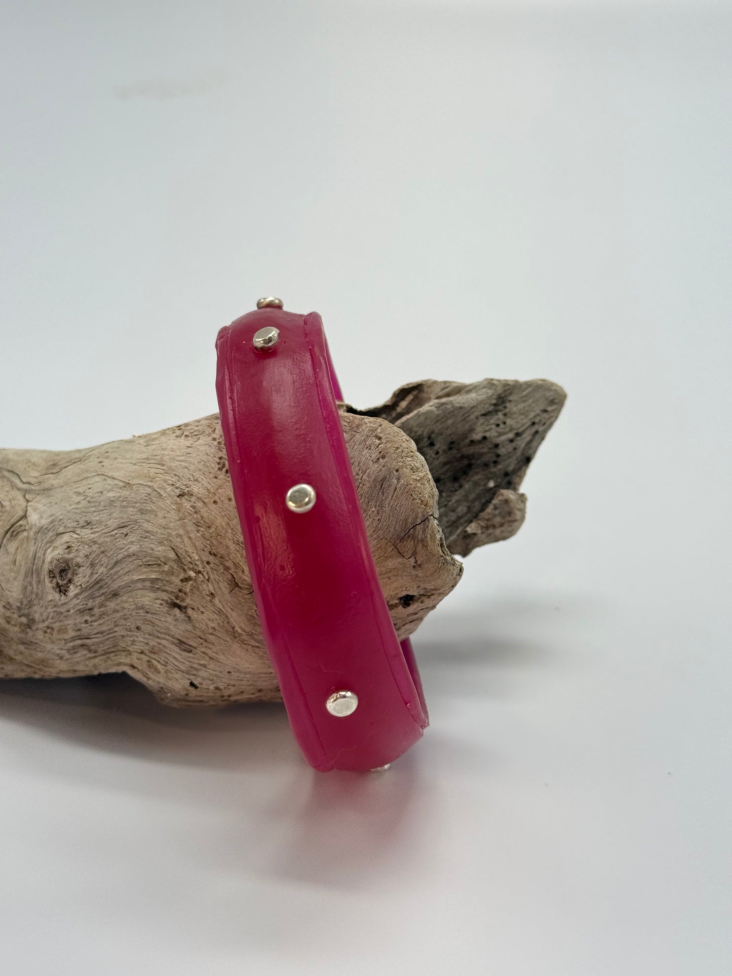 Cherry Red coloured Rim resin bangle with Sterling silver XL