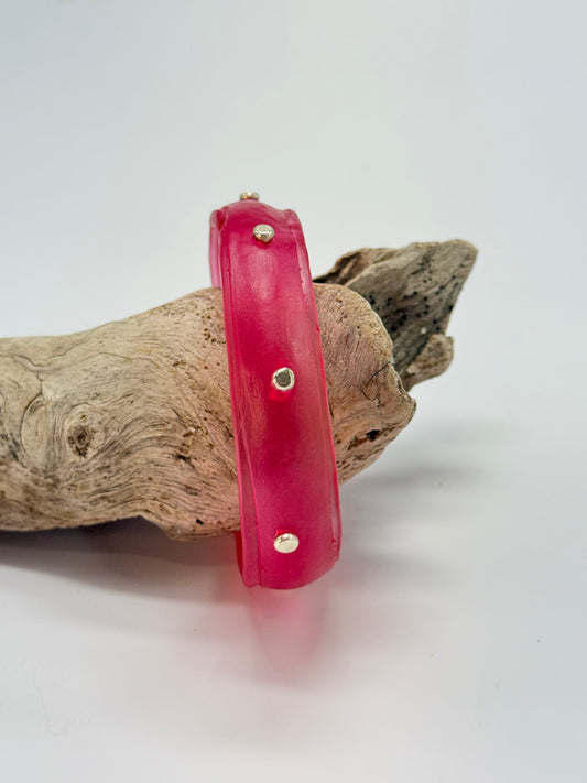 Strawberry Red coloured Rim resin bangle with Sterling silver XL