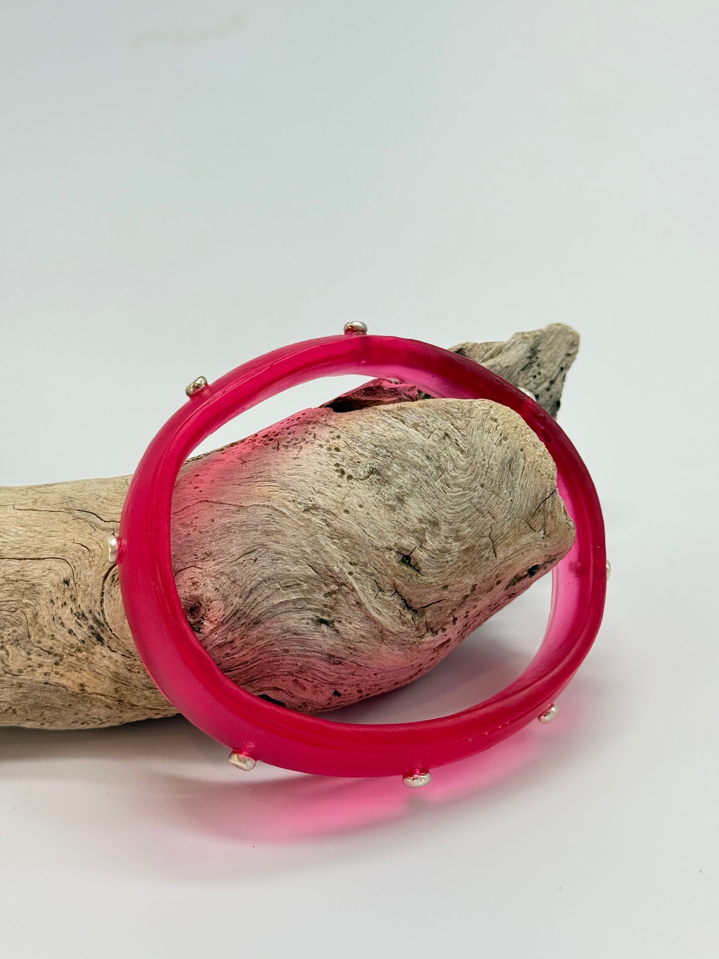 Strawberry Red coloured Rim resin bangle with Sterling silver XL