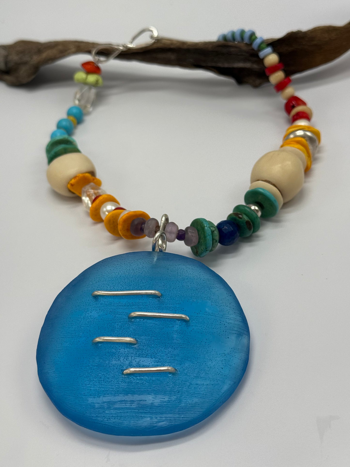 Translucent Blue resin & sterling silver pendant