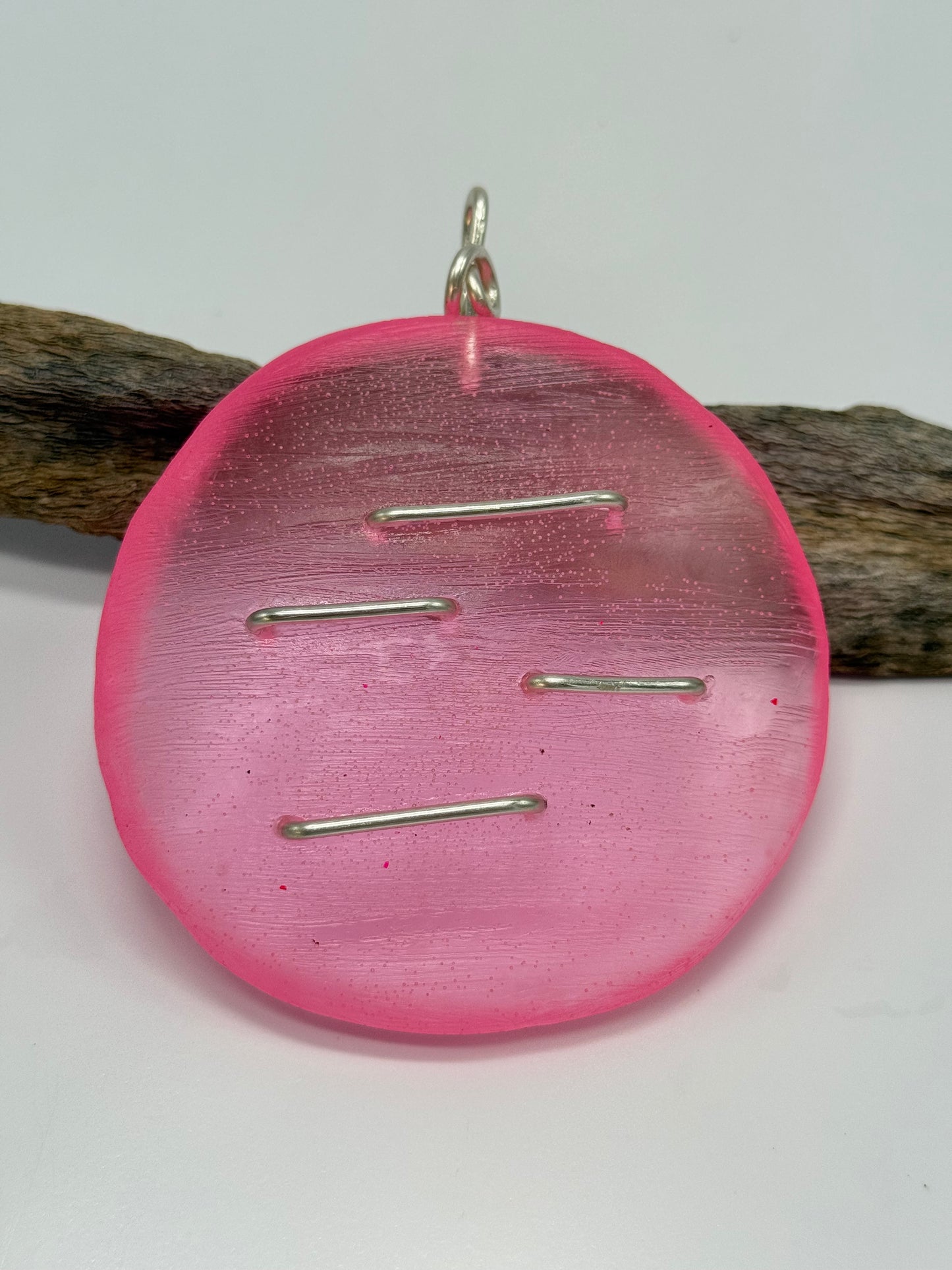 Translucent Neon Pink resin & sterling silver pendant