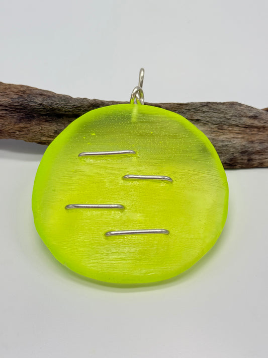 Translucent Neon Yellow resin & sterling silver pendant