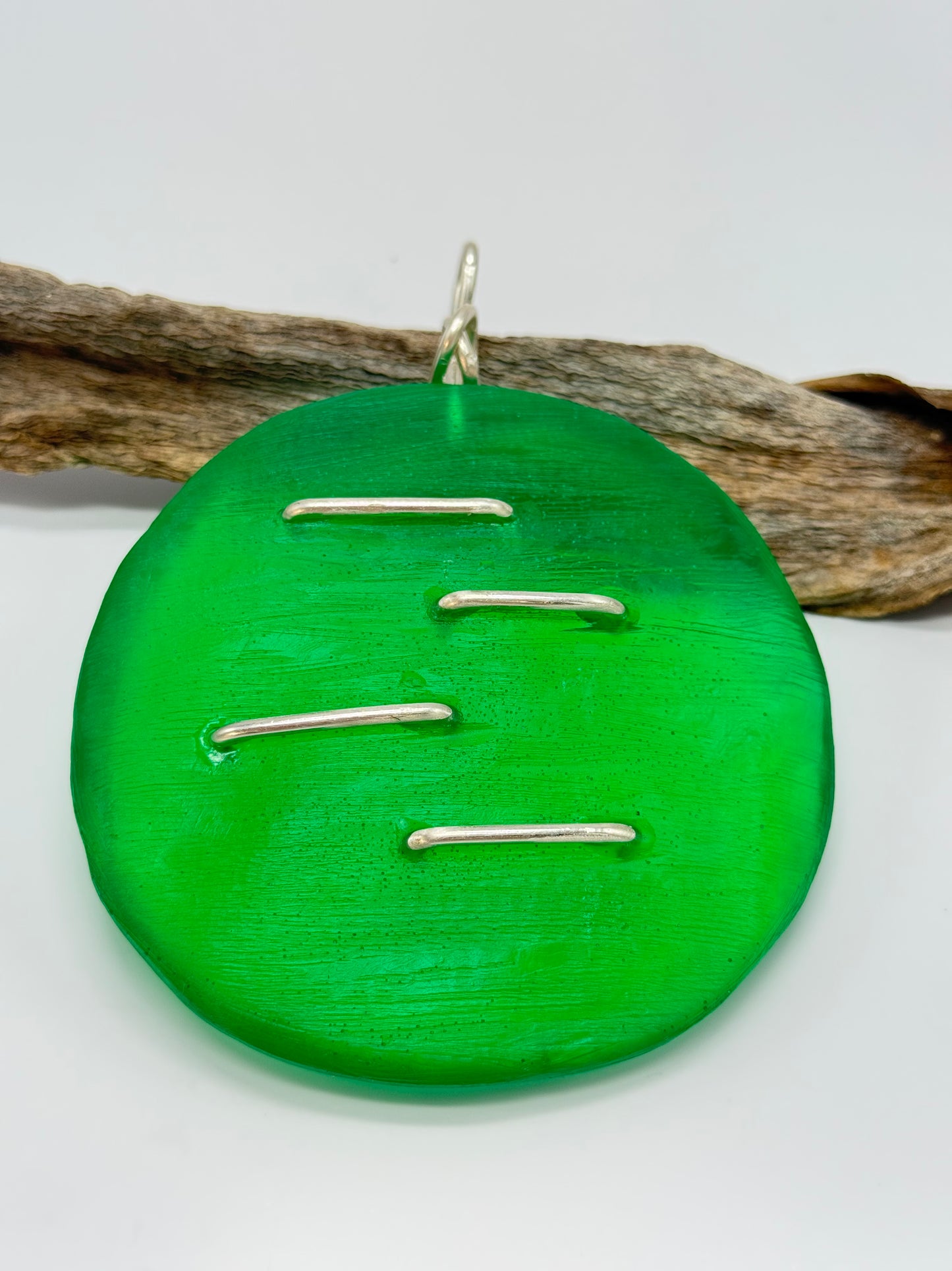 Translucent Jade Green resin & sterling silver pendant