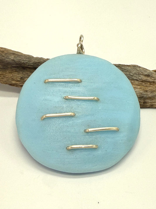 Ski Blue resin & sterling silver pendant