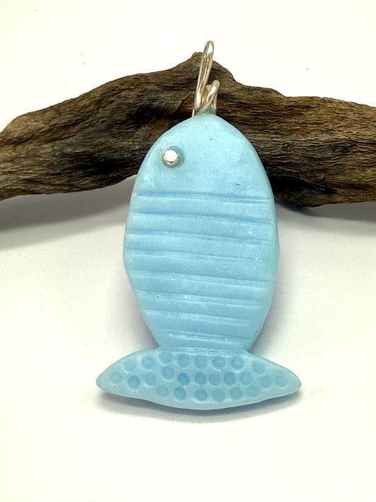 Sky Blue Fish resin & sterling silver pendant