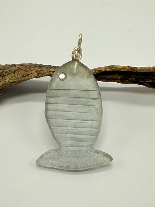 Translucent Moss colour Fish resin & sterling silver pendant