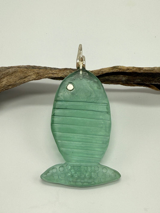 Translucent Green Fish resin & sterling silver pendant