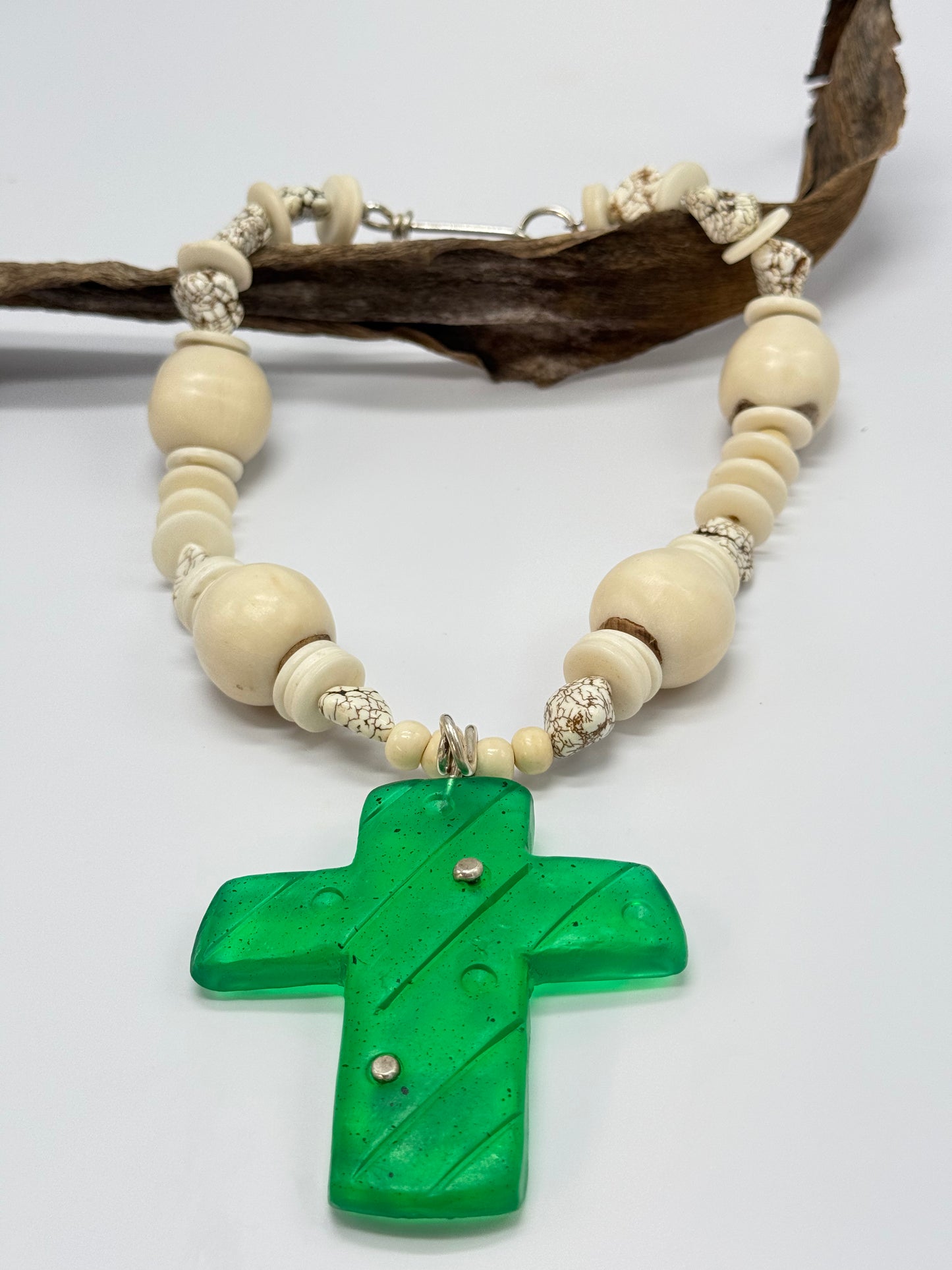 Natural semi precious stones & bone beads with Sterling silver catch